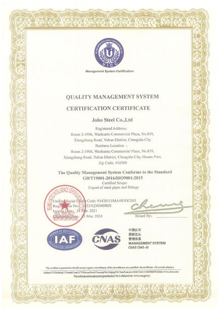 Cina Joho Steel Co., Ltd Certificazioni